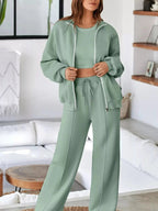 Drop Shoulder Zip Up Jacket and Drawstring Pants Active 2pcs Set - Charmdeals