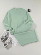 Drop Shoulder Zip Up Jacket and Drawstring Pants Active 2pcs Set - Charmdeals