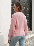 Dropped Shoulder Rib - Knit Sweater - Charmdeals
