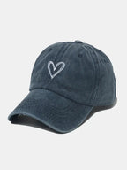 Embroidered Heart Washed Cotton Baseball Cap - Charmdeals