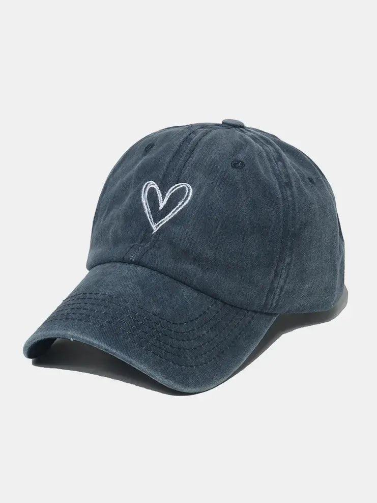 Embroidered Heart Washed Cotton Baseball Cap - Charmdeals