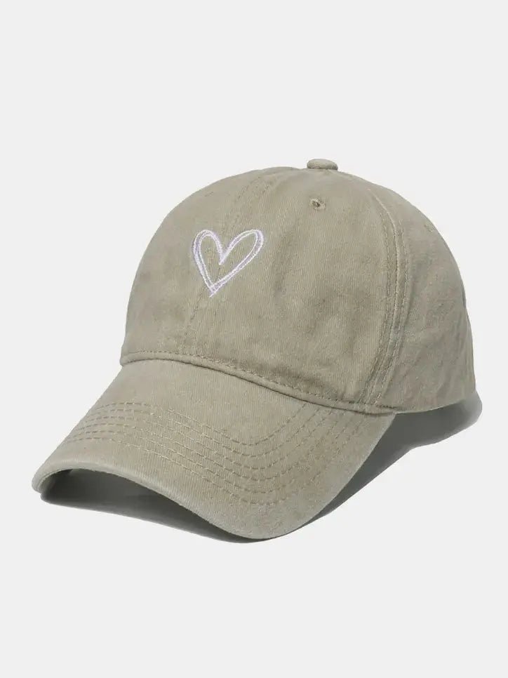 Embroidered Heart Washed Cotton Baseball Cap - Charmdeals