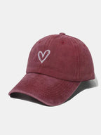Embroidered Heart Washed Cotton Baseball Cap - Charmdeals