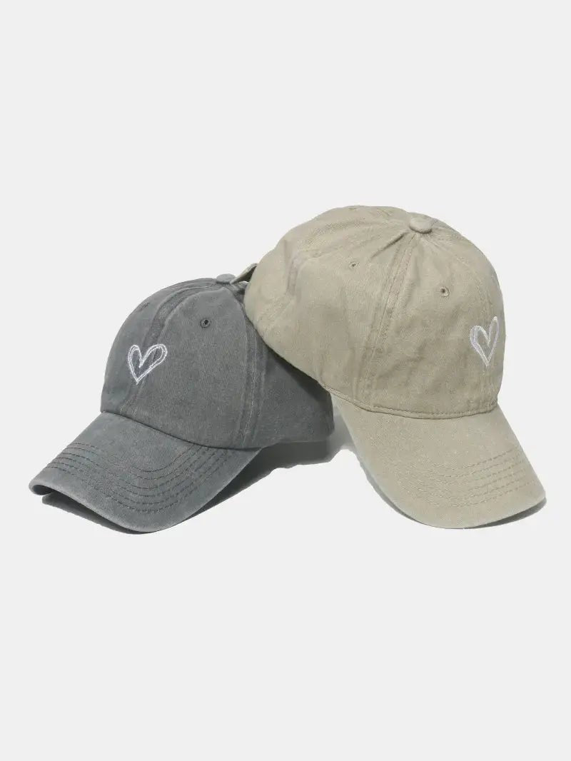 Embroidered Heart Washed Cotton Baseball Cap - Charmdeals