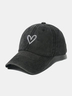 Embroidered Heart Washed Cotton Baseball Cap - Charmdeals
