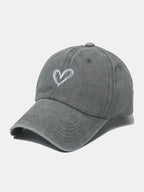 Embroidered Heart Washed Cotton Baseball Cap - Charmdeals