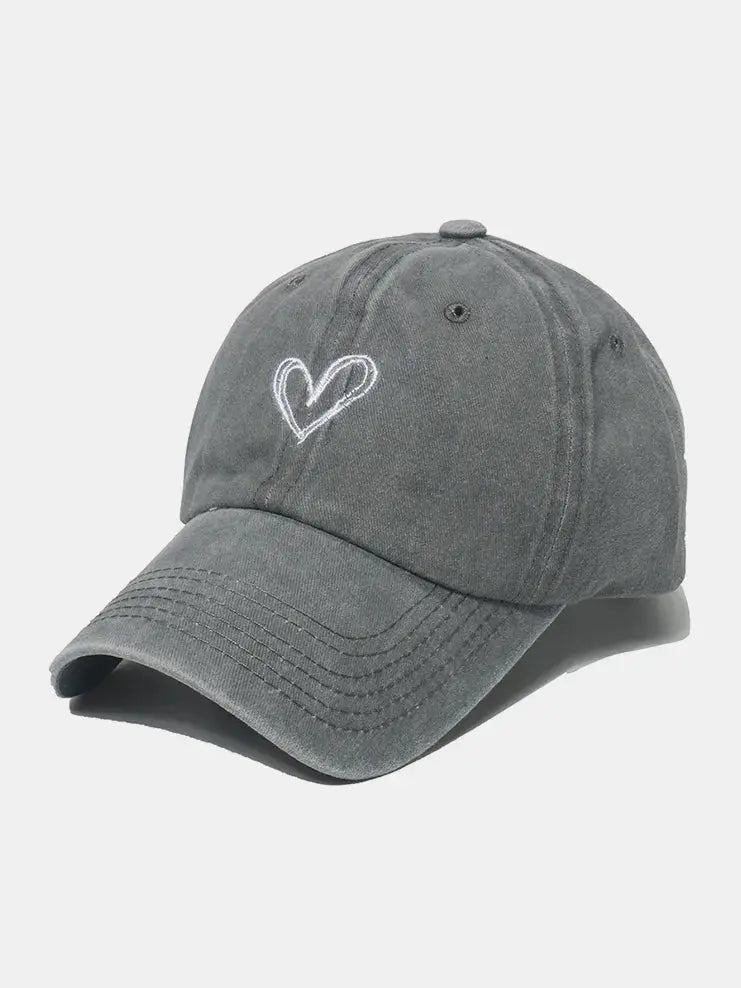 Embroidered Heart Washed Cotton Baseball Cap - Charmdeals