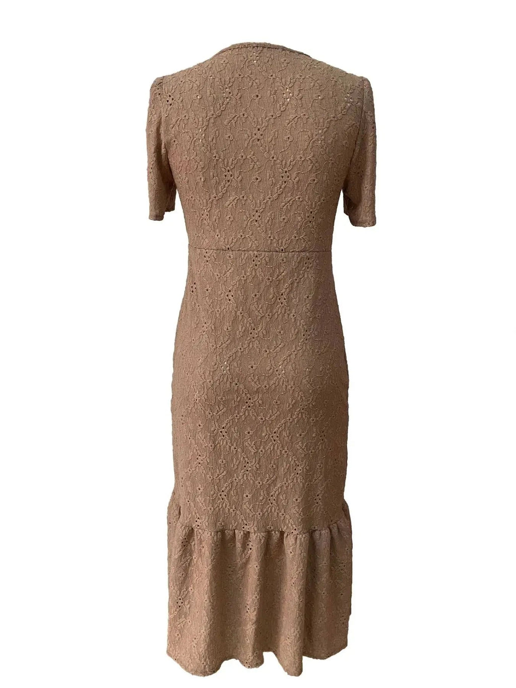 Eyelet Button Front V - Neck Midi Dress - Charmdeals