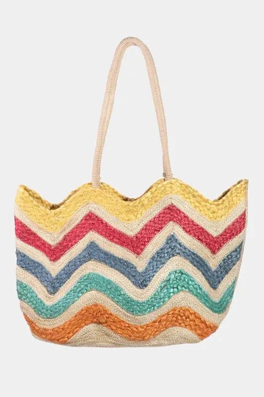 Fame Wavy Rainbow Straw Tote Bag - Charmdeals