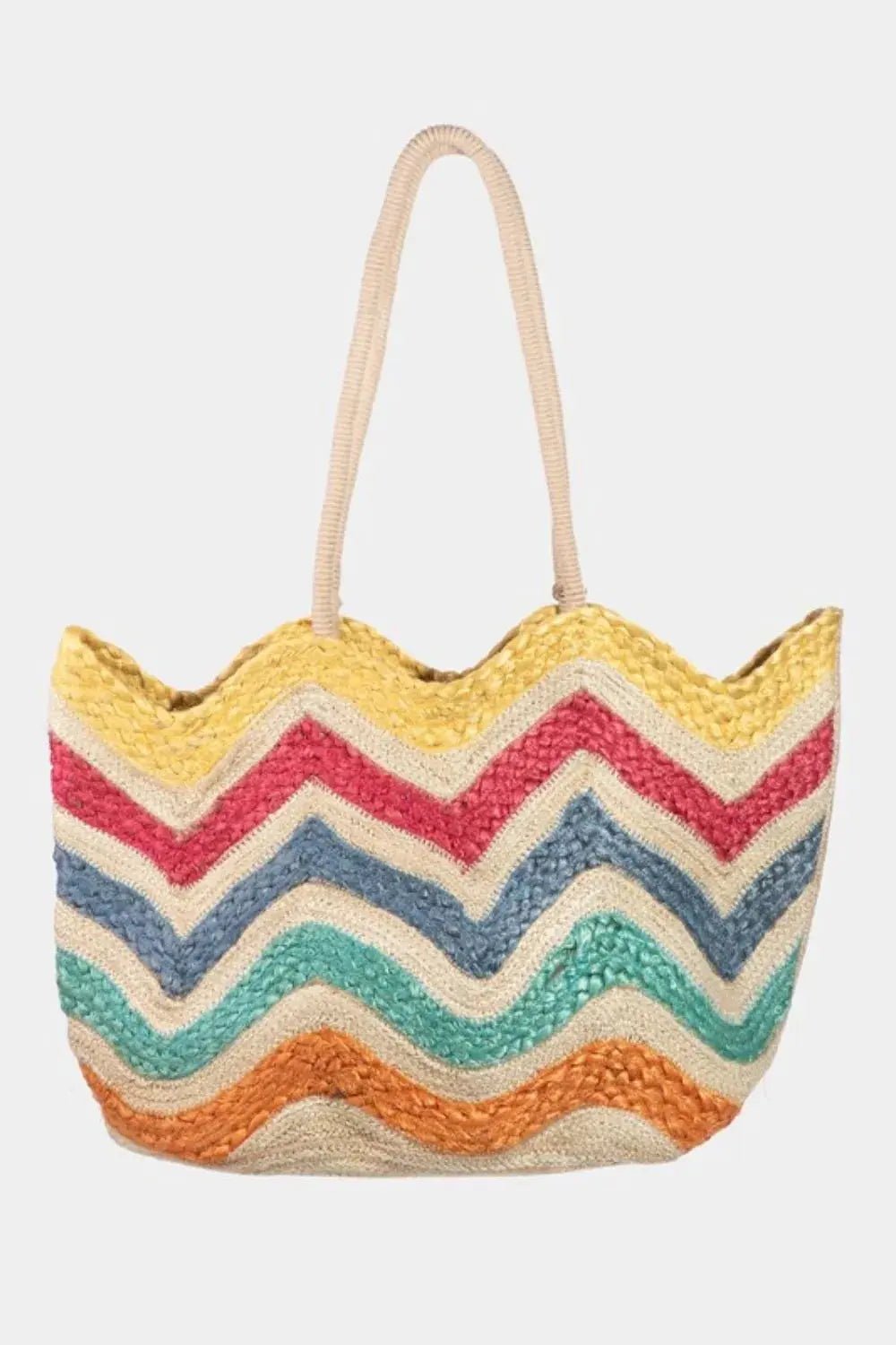 Fame Wavy Rainbow Straw Tote Bag - Charmdeals