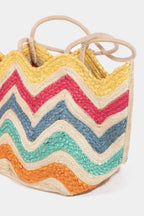 Fame Wavy Rainbow Straw Tote Bag - Charmdeals