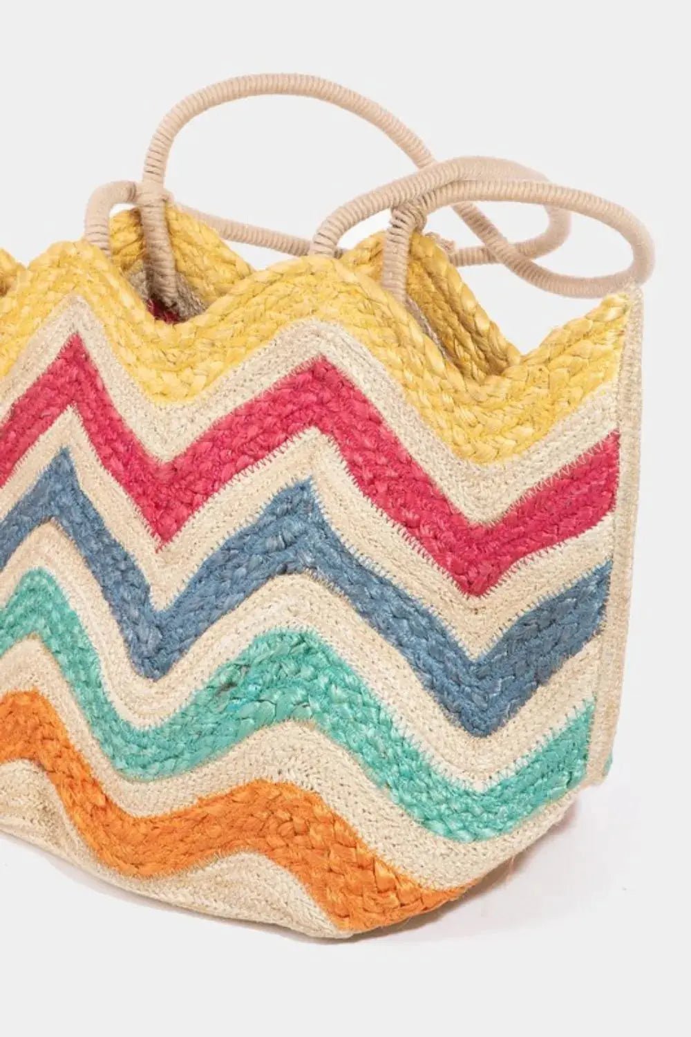 Fame Wavy Rainbow Straw Tote Bag - Charmdeals