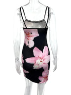 Floral Print Bodycon Cami Dress with Lace Trim - Charmdeals