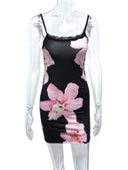 Floral Print Bodycon Cami Dress with Lace Trim - Charmdeals