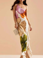 Floral Print Single Shoulder Maxi Dress - Charmdeals