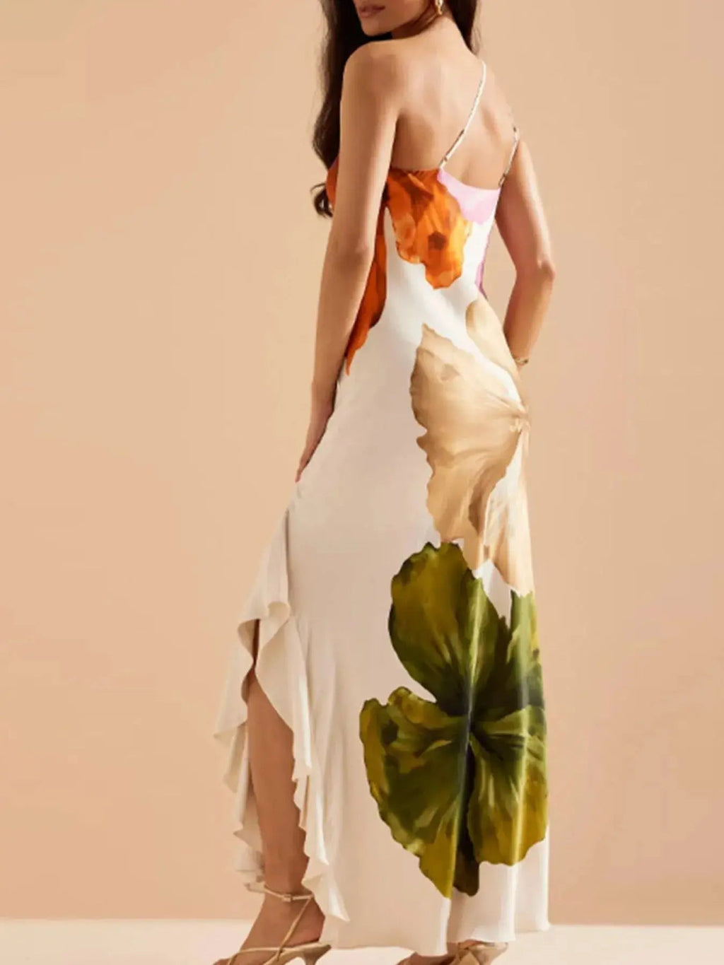 Floral Print Single Shoulder Maxi Dress - Charmdeals