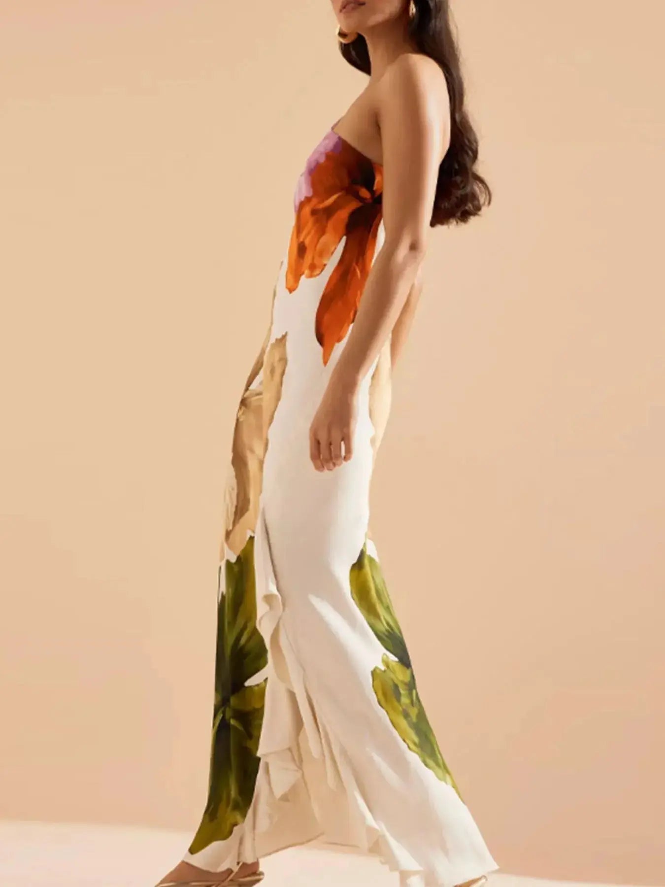 Floral Print Single Shoulder Maxi Dress - Charmdeals