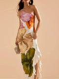 Floral Print Single Shoulder Maxi Dress - Charmdeals