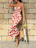 Floral Print Tie - Front Midi Dress - Charmdeals