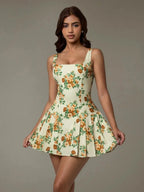 Floral Sleeveless Mini Pleated Dress - Charmdeals