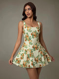 Floral Sleeveless Mini Pleated Dress - Charmdeals