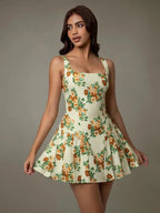 Floral Sleeveless Mini Pleated Dress - Charmdeals