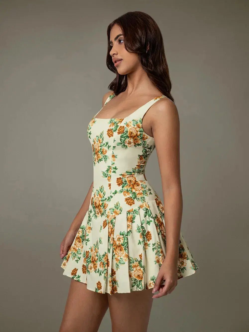 Floral Sleeveless Mini Pleated Dress - Charmdeals