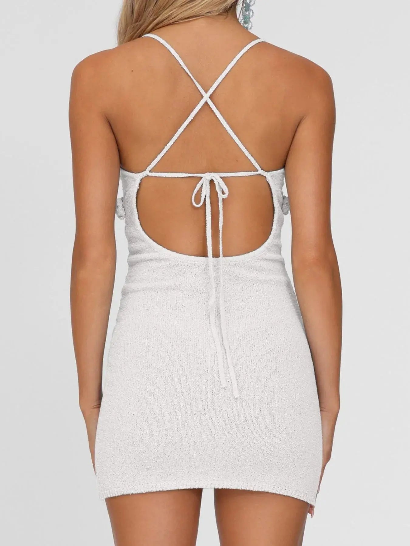 Flower Halter Neck Mini Dress - Charmdeals