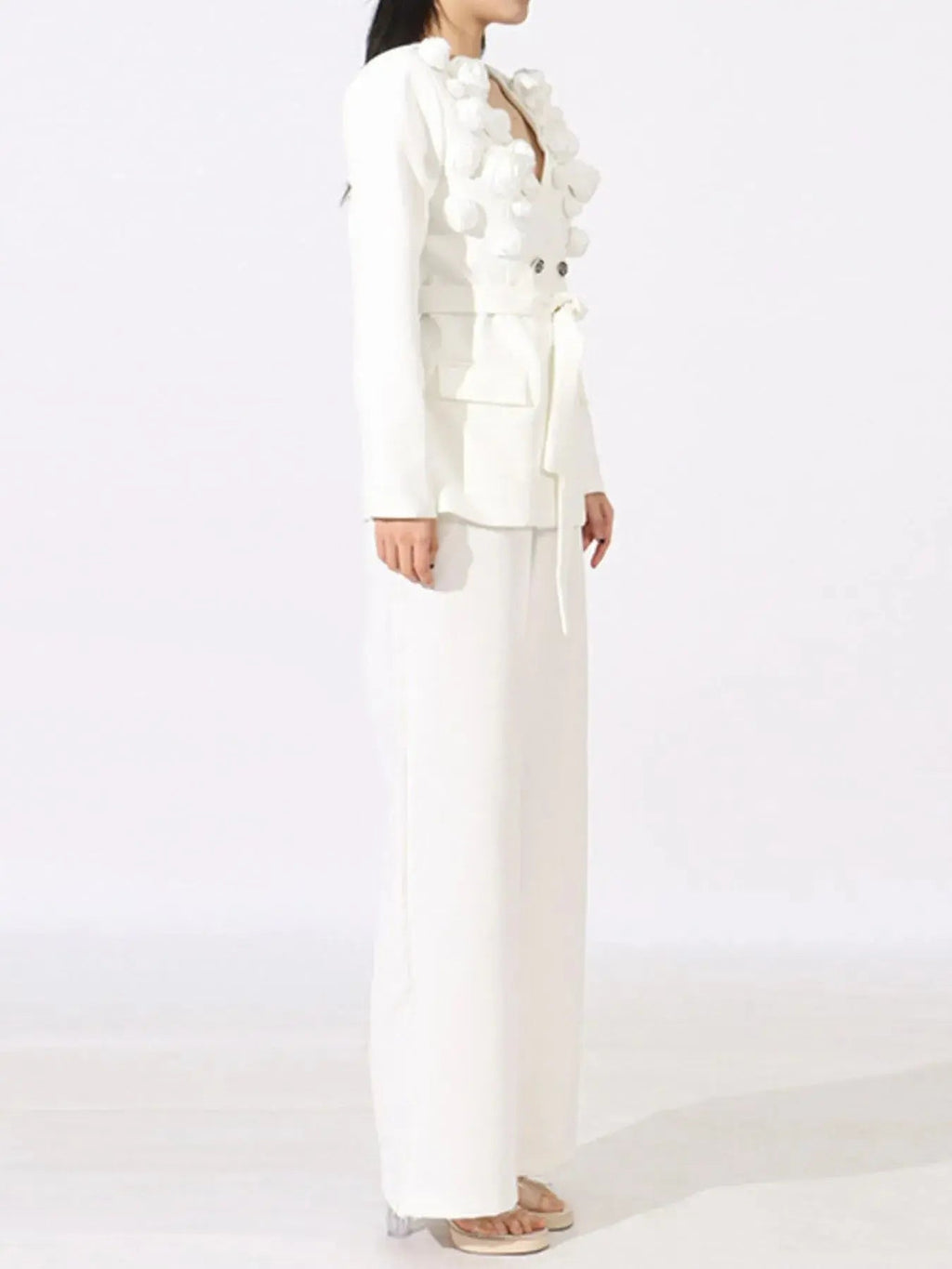 Flower Long Sleeve Blazer and Pants Set - Charmdeals