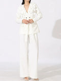 Flower Long Sleeve Blazer and Pants Set - Charmdeals