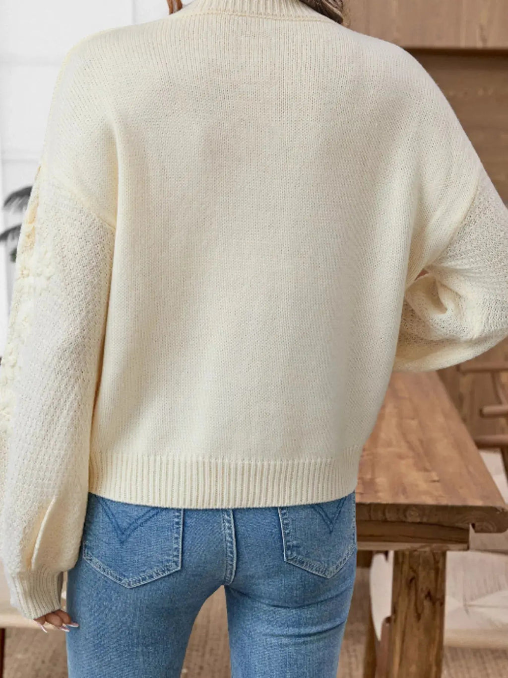 Flower Round Neck Long Sleeve Sweater - Charmdeals