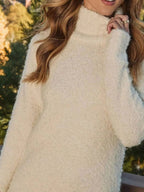 Fringe Turtleneck Long Sleeve Sweater Dress - Charmdeals