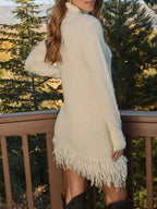 Fringe Turtleneck Long Sleeve Sweater Dress - Charmdeals