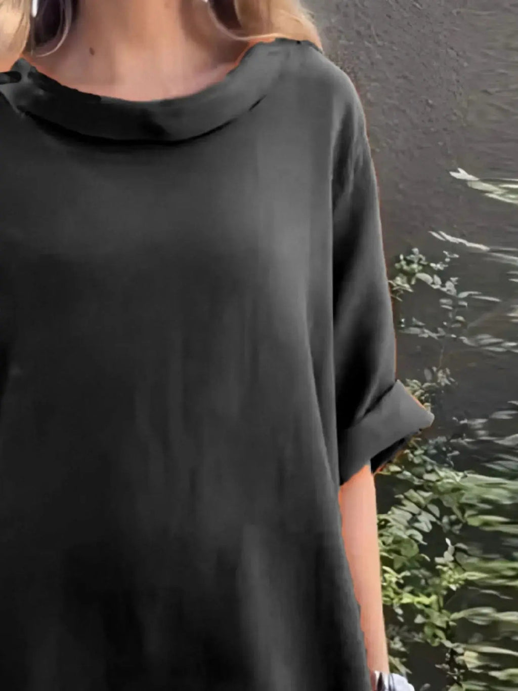 Full Size Casual Loose Fit Round Neck Midi Dress Plus Size - Charmdeals