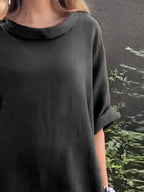 Full Size Casual Loose Fit Round Neck Midi Dress Plus Size - Charmdeals
