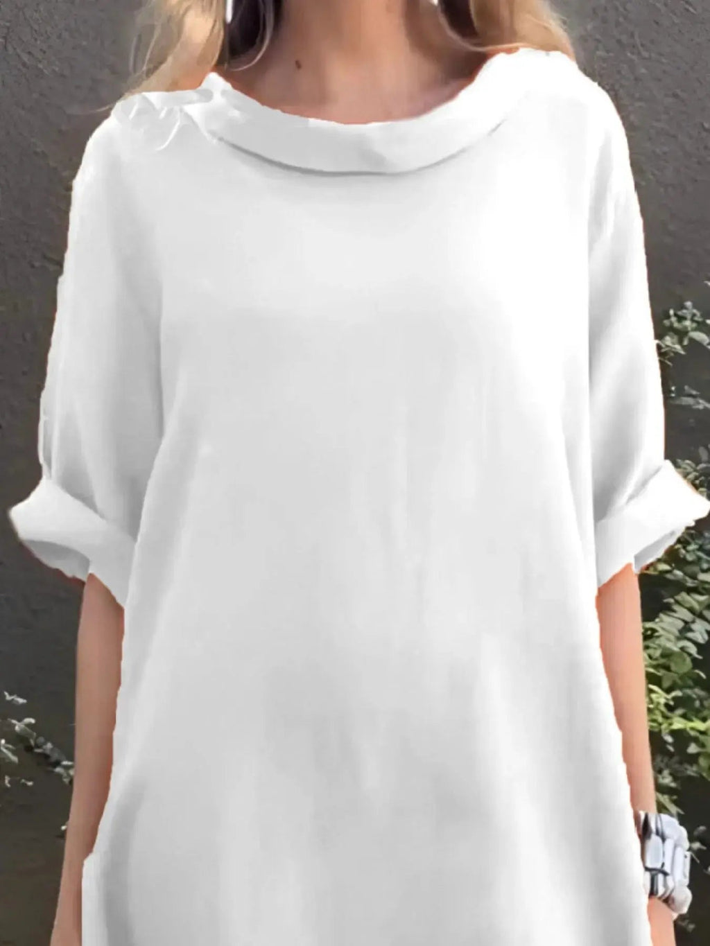 Full Size Casual Loose Fit Round Neck Midi Dress Plus Size - Charmdeals