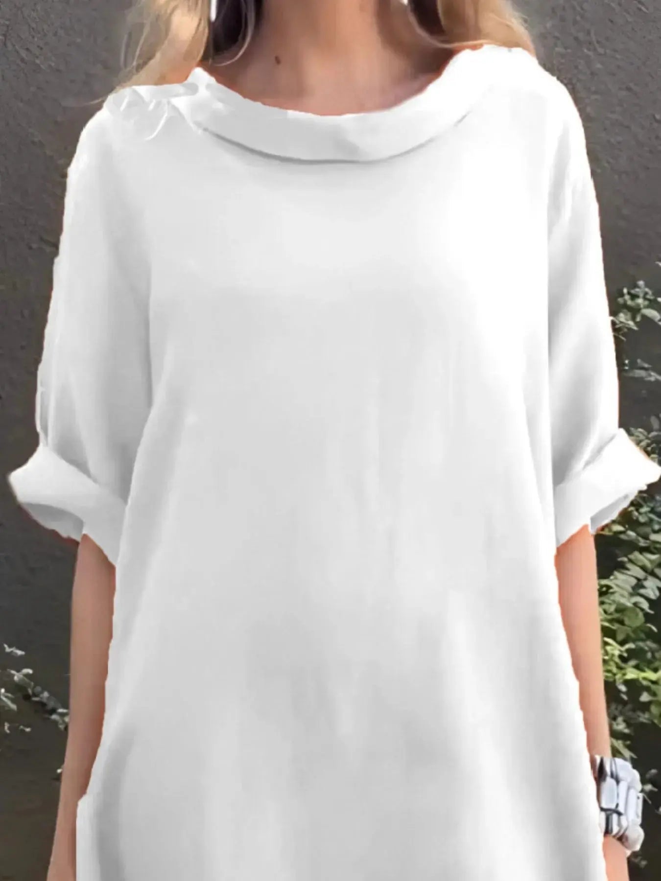 Full Size Casual Loose Fit Round Neck Midi Dress Plus Size - Charmdeals