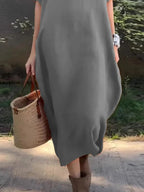 Full Size Casual Loose Fit Round Neck Midi Dress Plus Size - Charmdeals