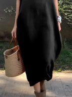 Full Size Casual Loose Fit Round Neck Midi Dress Plus Size - Charmdeals