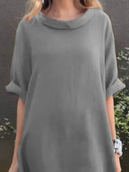 Full Size Casual Loose Fit Round Neck Midi Dress Plus Size - Charmdeals