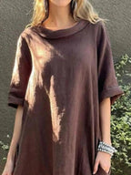 Full Size Casual Loose Fit Round Neck Midi Dress Plus Size - Charmdeals