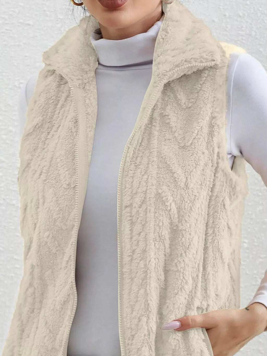 Full Size Cozy Faux Fur Zip - Up Vest Coat Plus Size - Charmdeals