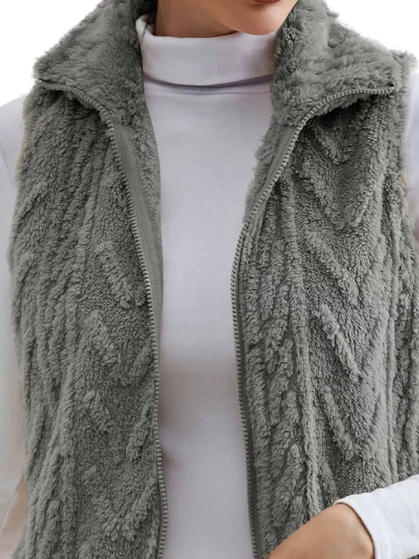 Full Size Cozy Faux Fur Zip - Up Vest Coat Plus Size - Charmdeals