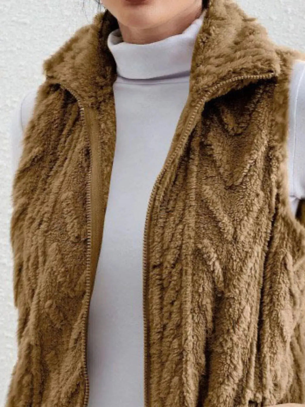 Full Size Cozy Faux Fur Zip - Up Vest Coat Plus Size - Charmdeals