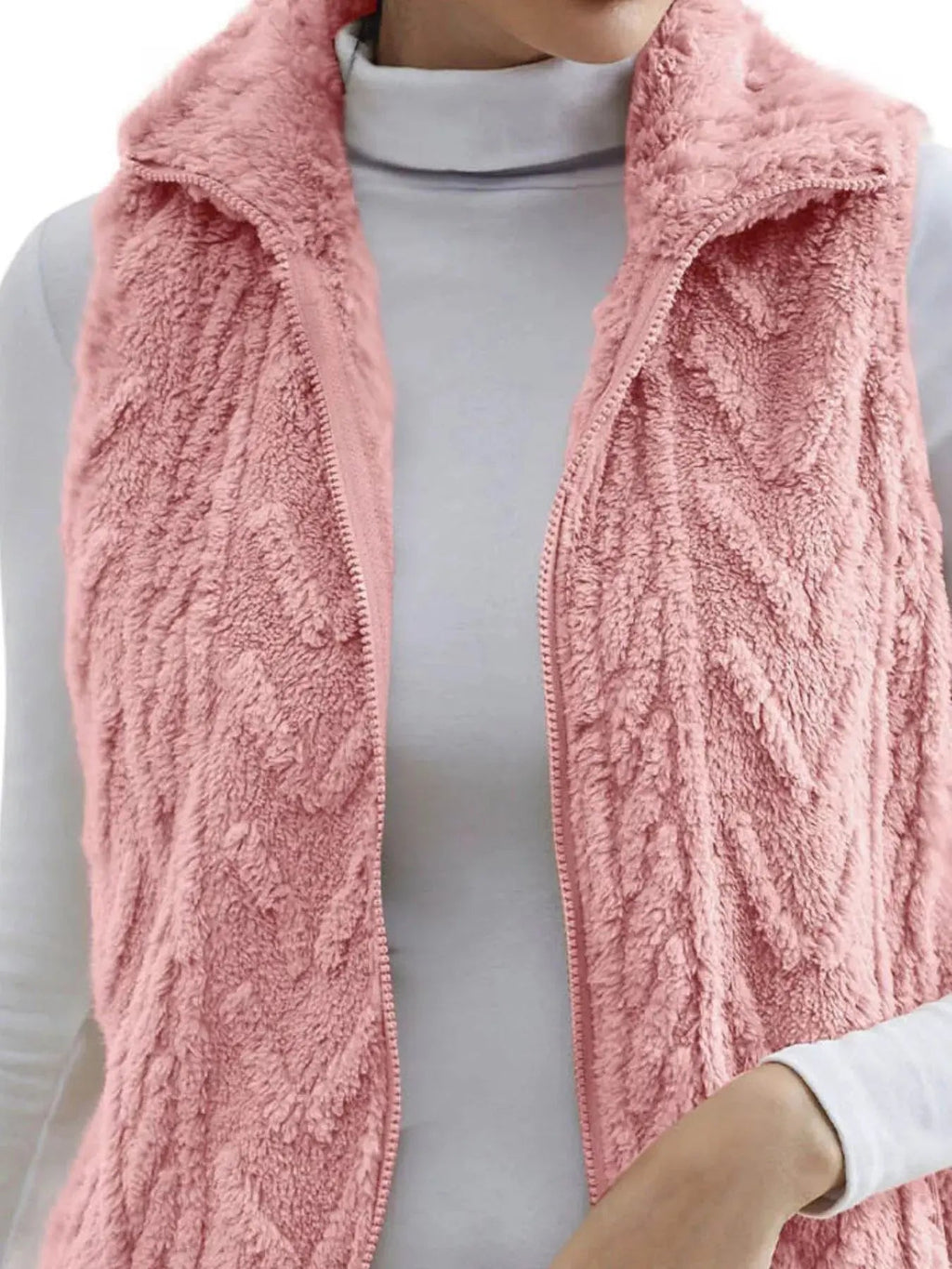 Full Size Cozy Faux Fur Zip - Up Vest Coat Plus Size - Charmdeals