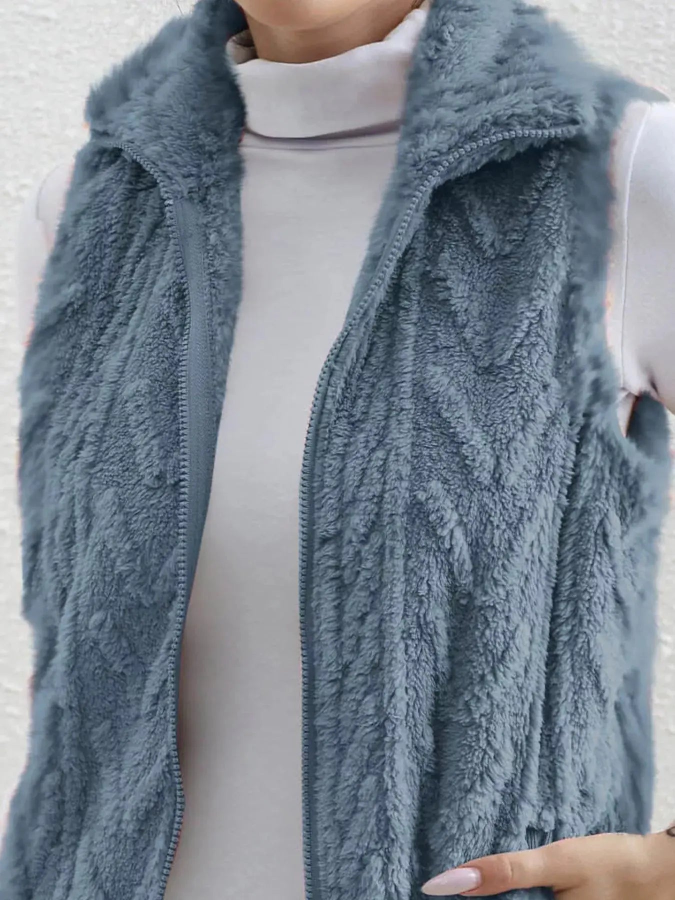 Full Size Cozy Faux Fur Zip - Up Vest Coat Plus Size - Charmdeals