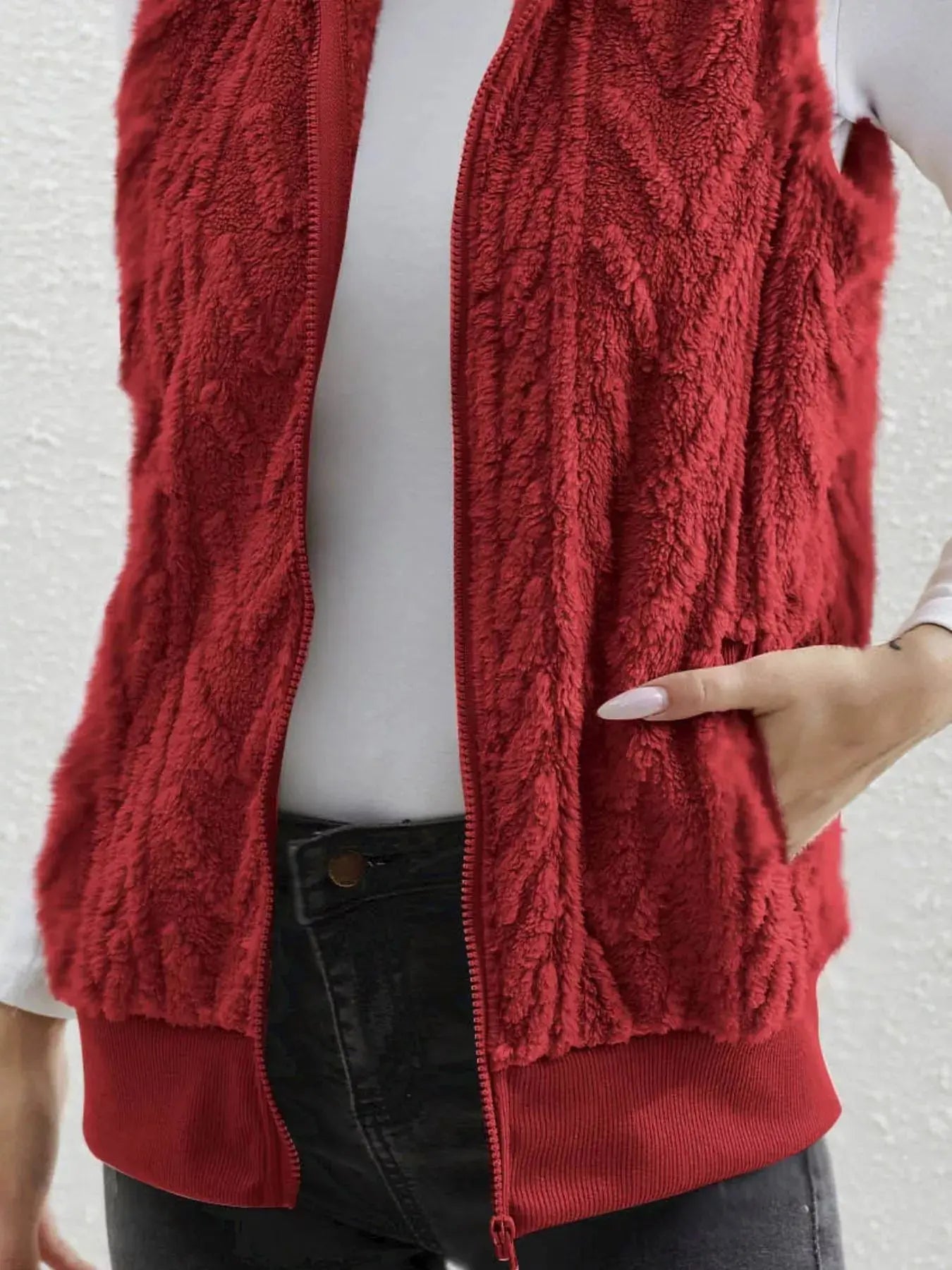 Full Size Cozy Faux Fur Zip - Up Vest Coat Plus Size - Charmdeals