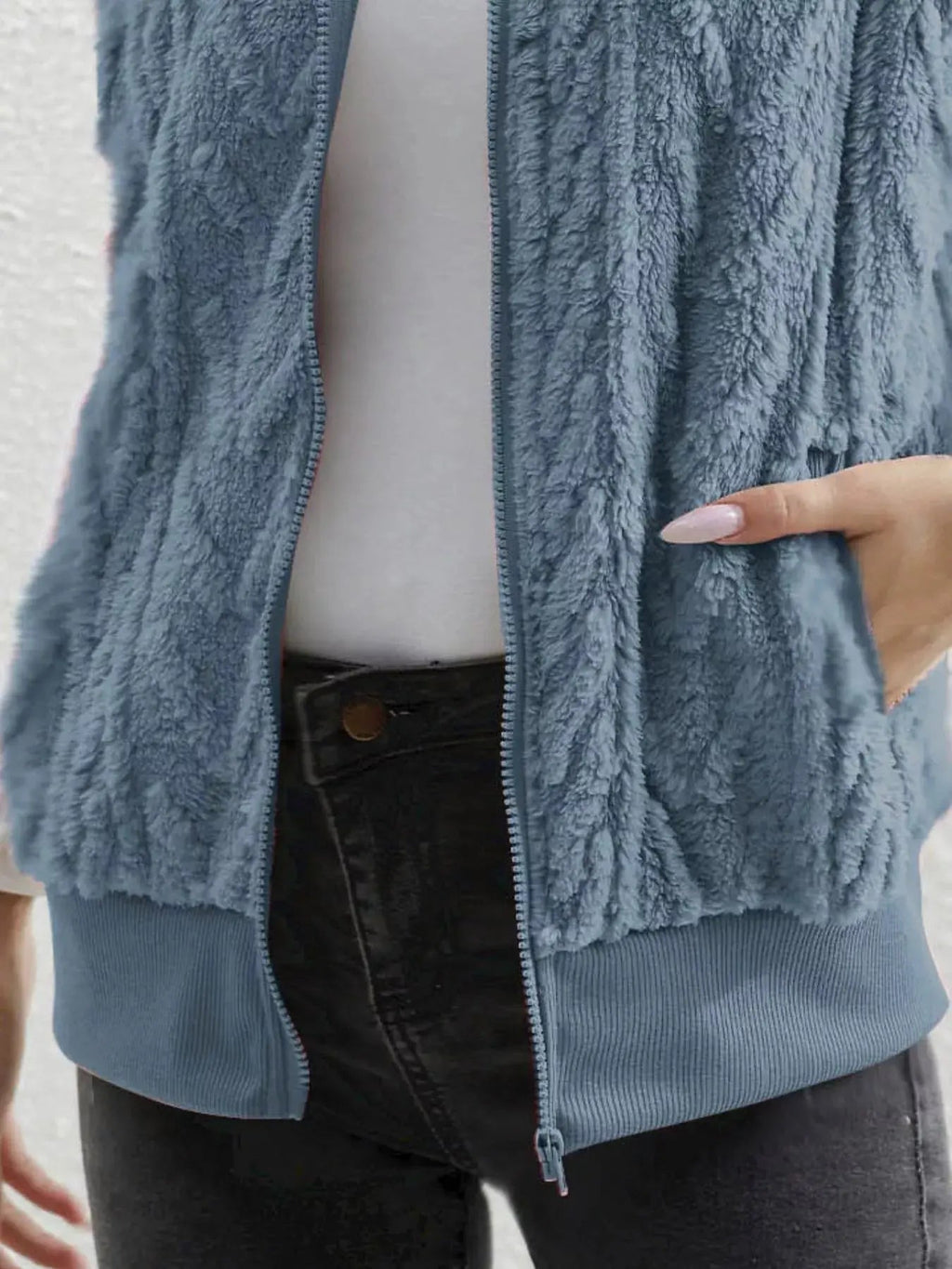 Full Size Cozy Faux Fur Zip - Up Vest Coat Plus Size - Charmdeals