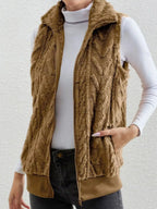 Full Size Cozy Faux Fur Zip - Up Vest Coat Plus Size - Charmdeals