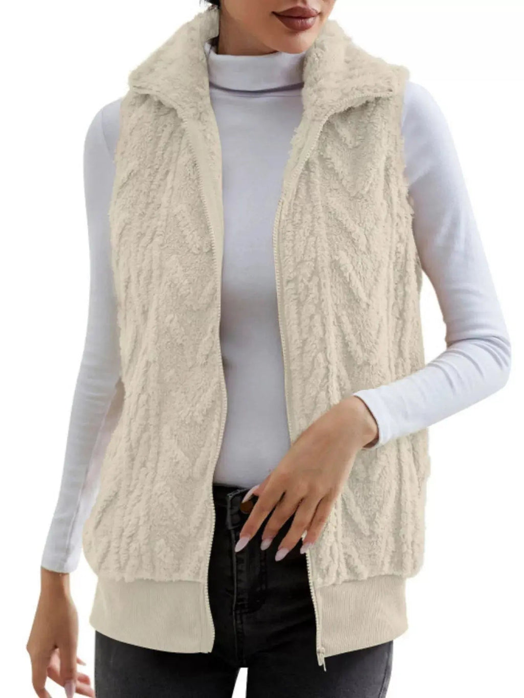 Full Size Cozy Faux Fur Zip - Up Vest Coat Plus Size - Charmdeals